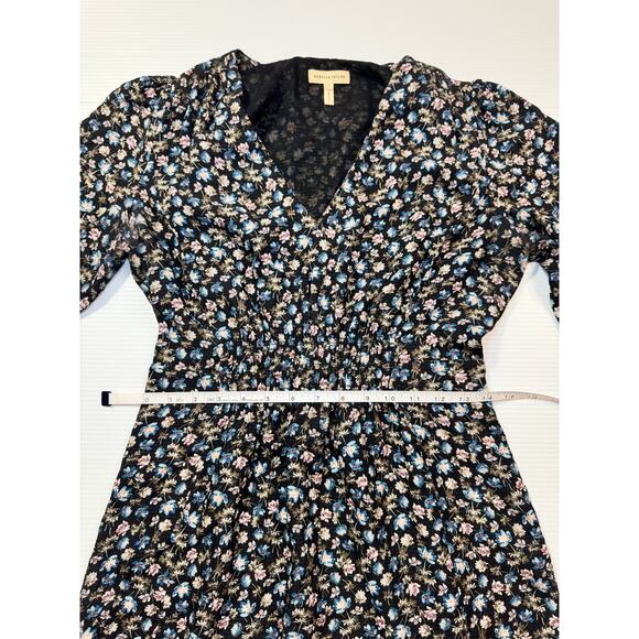 Rebecca Taylor Zelma Floral Silk Midi Dress Women’s 4 Black Cottagecore Prarie - Picture 8 of 16